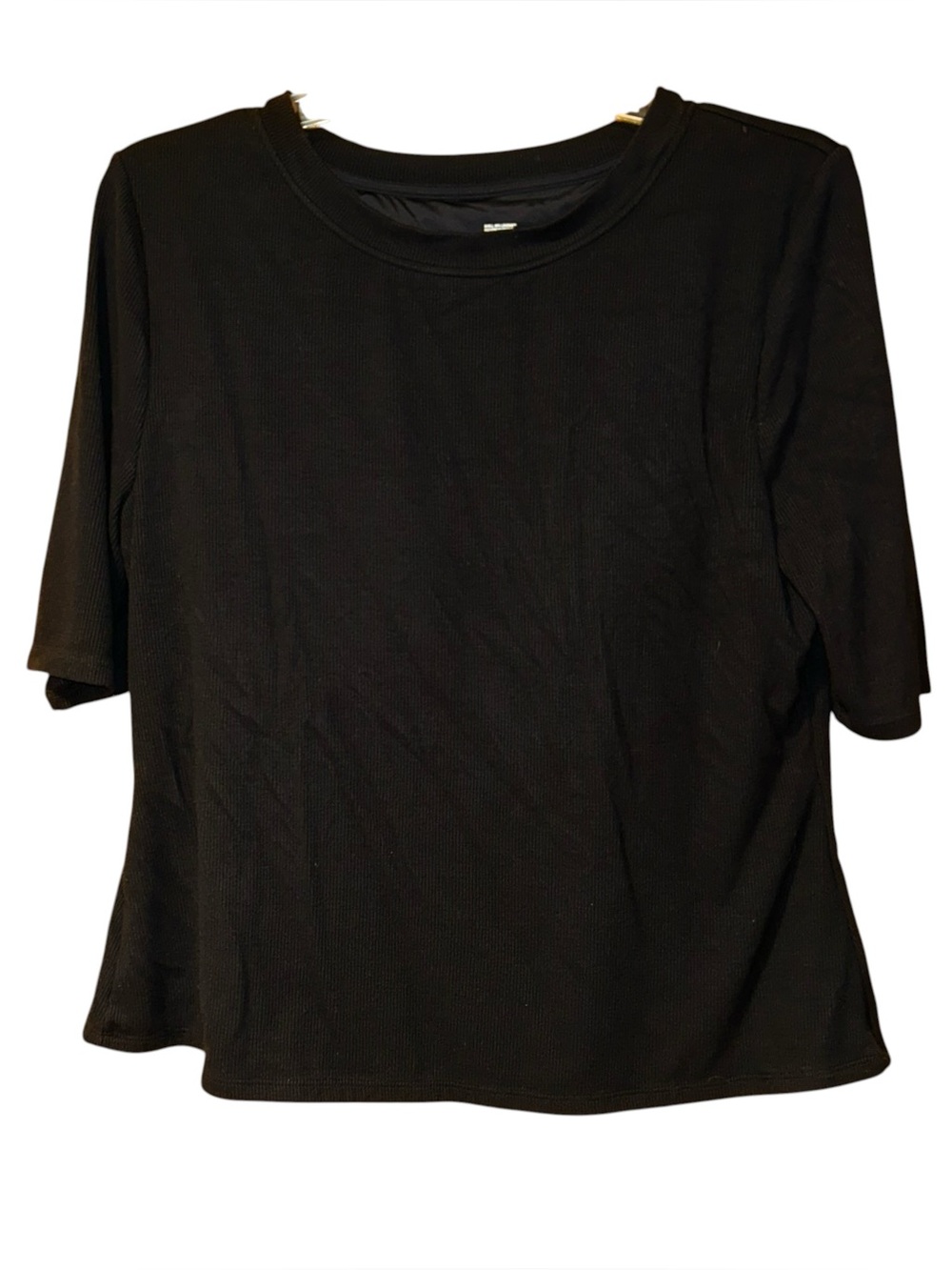 Soma Black Ribbed Built In Bra Top Womens Large Stretch Short Sleeve Tee